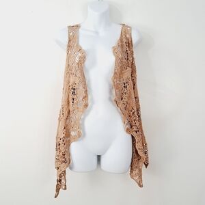 Jastie Antiqued Lace Coastal‎ Cowgirl Boho Crochet Vest OS
